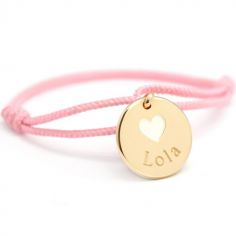 Bracelet cordon Coeur ivoire plaqué or (personnalisable)