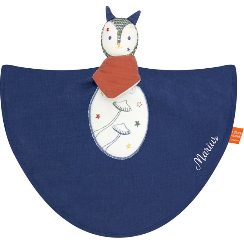 Doudou plat Dododou nomade renard bleu nuit (personnalisable) L'oiseau bateau