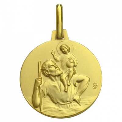 Premiers Bijoux - Médaille ronde Saint Christophe 18 mm (or jaune 750°)