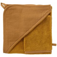 Cape de bain + gant bambou et gaze havane - BB & Co