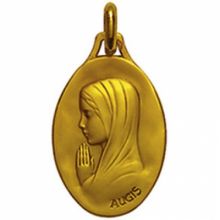Médaille ovale Vierge mains jointes 18 mm (or jaune 750°)  par Maison Augis