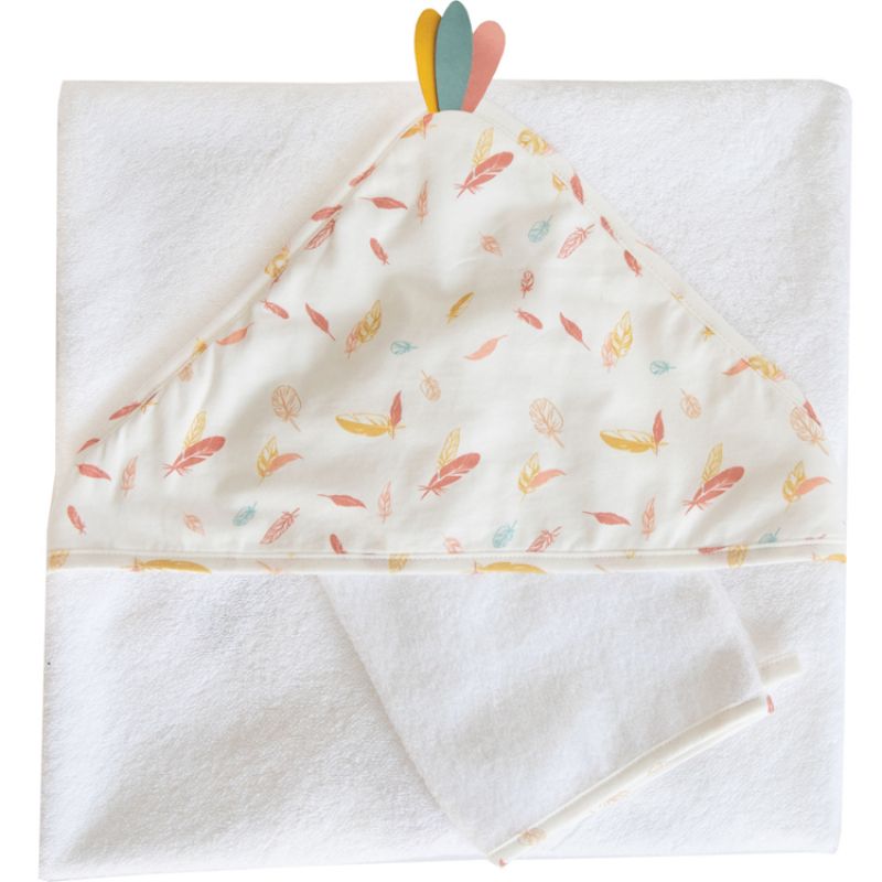 Cape de bain bordée et gant de toilette Happy (75 x 75 cm) Domiva