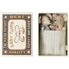 Jumeaux bébés souris dans leur boîte assortie - Maileg