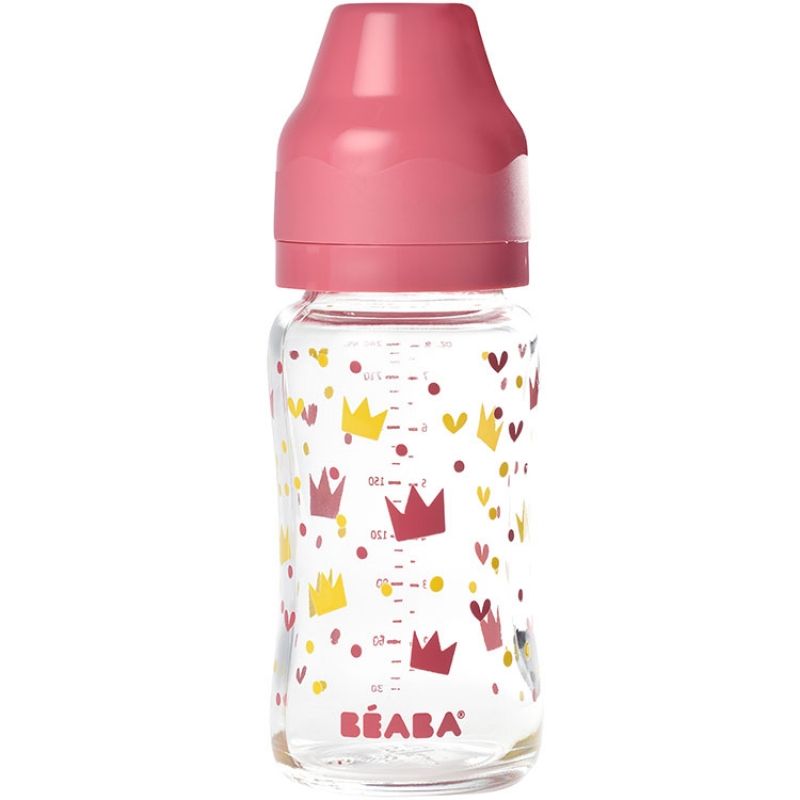 Biberon en verre col large couronne rose (240 ml) Béaba