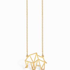 Collier chaîne 40 cm pendentif Origami éléphant 19 mm (vermeil doré)