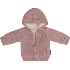 Gilet à capuche en teddy coton bio Soul vieux rose (3 mois) - Baby's Only