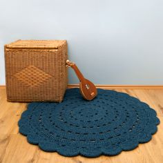 Tapis lavable rond Alma crochet bleu (120 cm)