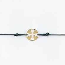 Bracelet cordon bébé médaille Mini Croix égale 10 mm (or jaune 750°)  par Maison La Couronne