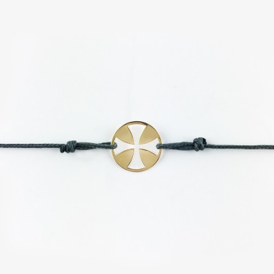 Bracelet cordon bébé médaille Mini Croix égale 10 mm (or jaune 750°) Maison La Couronne