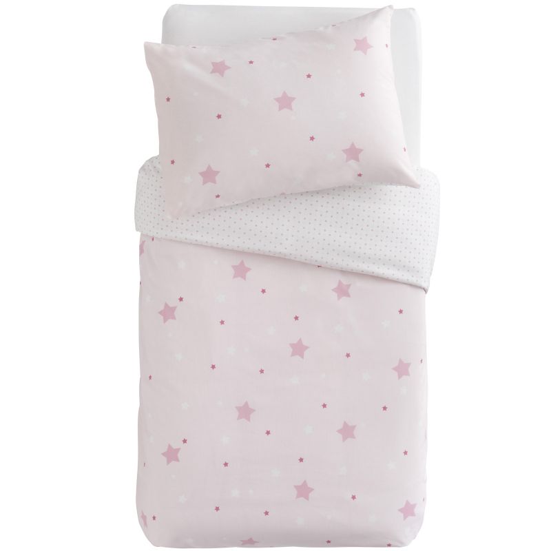 Housse de couette + taie d'oreiller imprimé Little stars étoiles roses (100 x 140 cm) Domiva