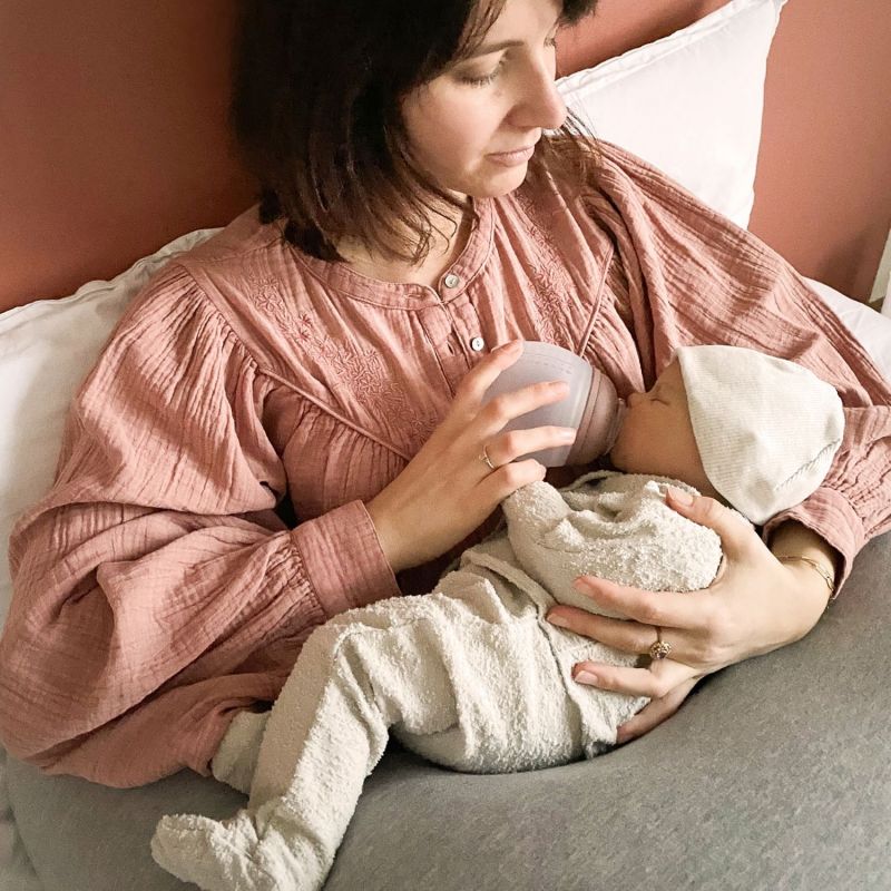 Coussin de grossesse Multirelax 3 en 1 jersey gris chiné lapins Candide Ambiance 5