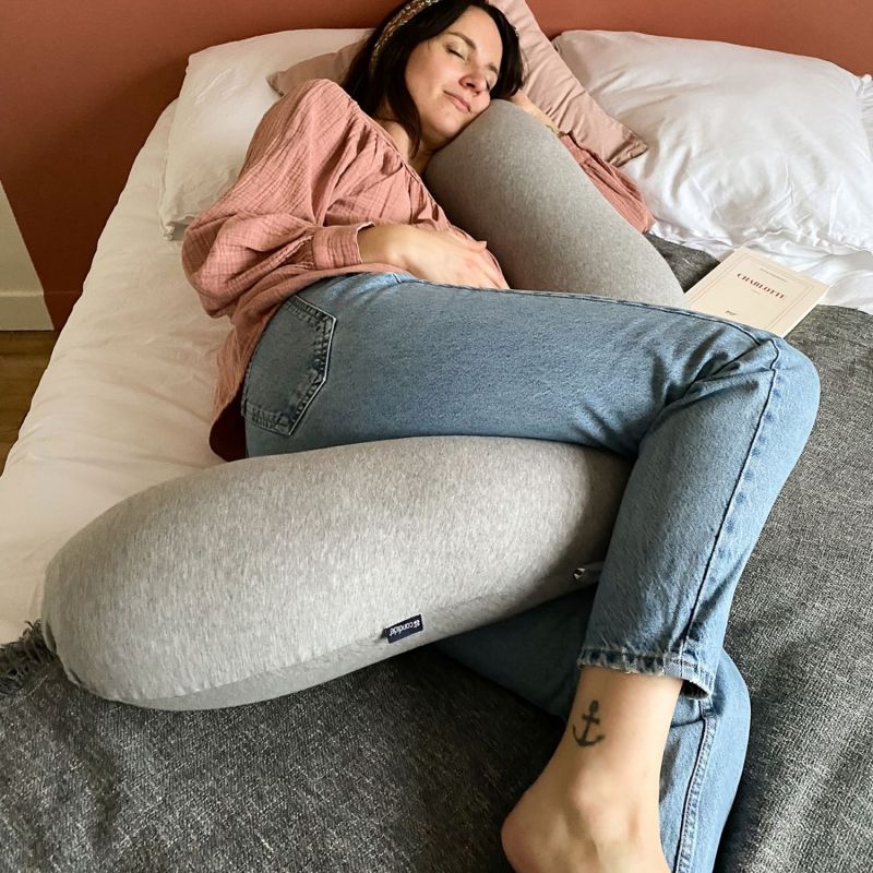 Coussin de grossesse Multirelax 3 en 1 jersey gris chiné lapins Candide Ambiance 7