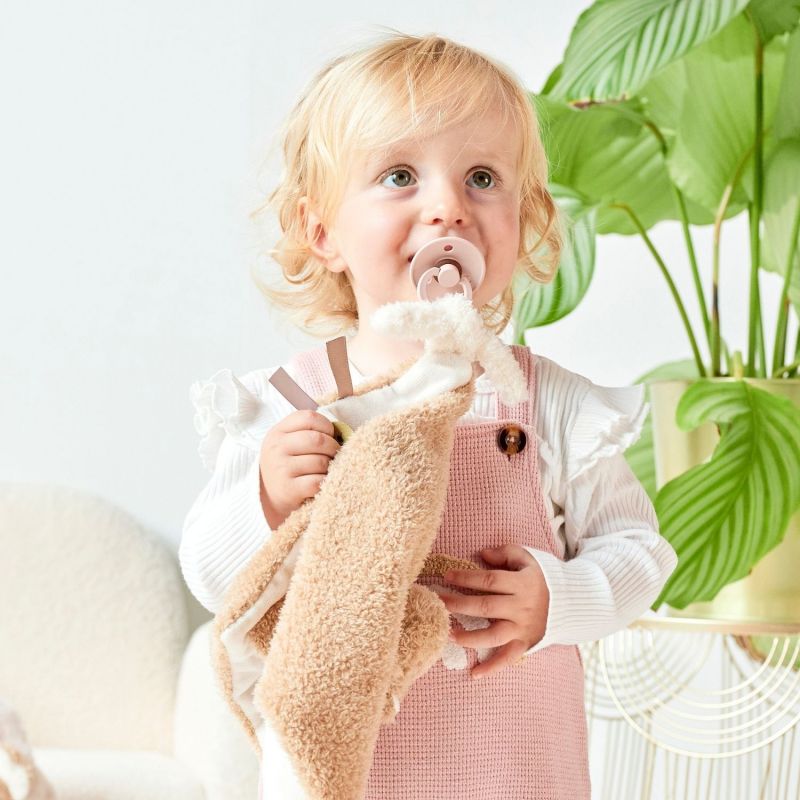 Image d'ambiance de présentation du produit Maxi doudou attache sucette Teddy Ours Caramel - Nattou