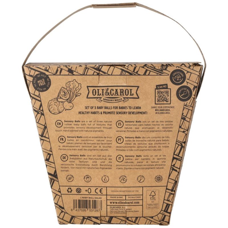 Set de 3 Balles sensorielles, de dentition et jouet de bain Veggie Soup Oli & Carol Packaging 14