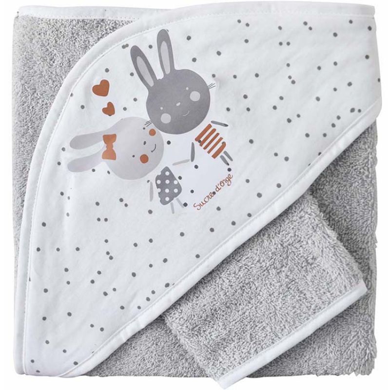 Cape de bain et gant lapin (78 x 80 cm) Sucre d'orge