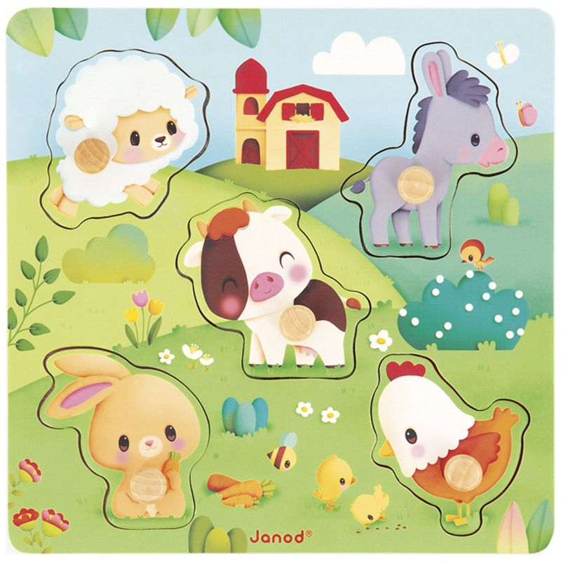 Puzzle tactile en bois Ferme (5 pièces) Janod Produit 1