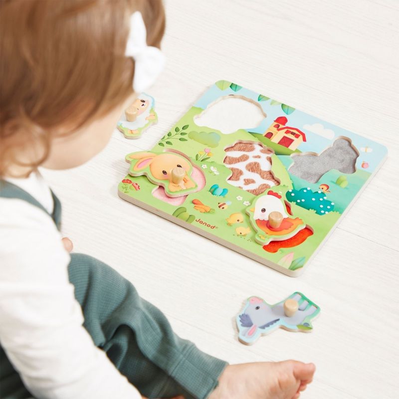 Puzzle tactile en bois Ferme (5 pièces) Janod Ambiance 2