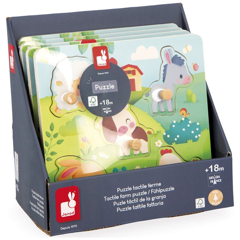 Puzzle tactile en bois Ferme (5 pièces) Janod Packaging 8