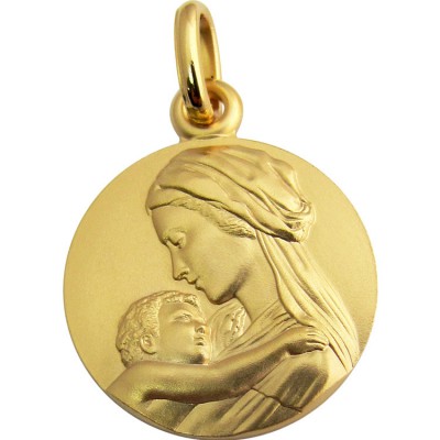 Médaille Vierge à l'enfant tendresse 18 mm (or jaune 750°) Martineau