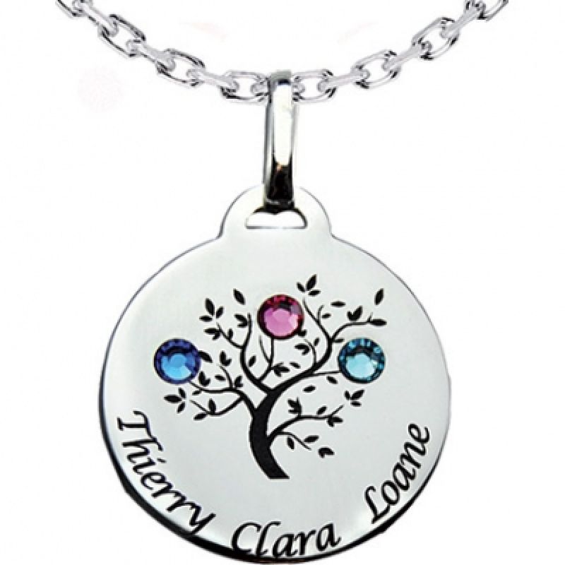 Médaille ronde arbre de vie avec Swarovski (argent 925°) Louis de l'Ange