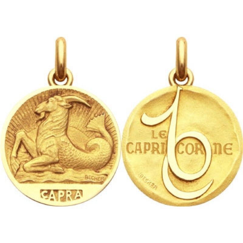 Médaille signe Capricorne avec revers (or jaune 750°) Becker