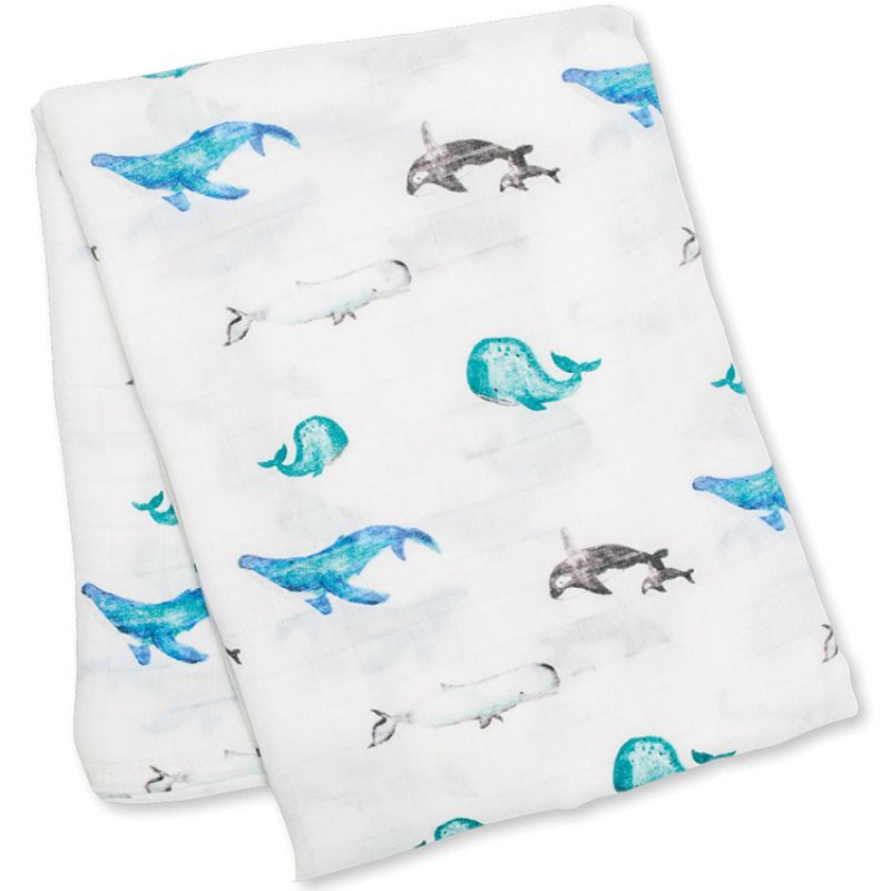Maxi lange en bambou et coton Baleines (120 x 120 cm) Lulujo