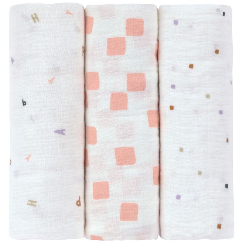 Lot de 3 langes mousseline GOTS Happy Fruits pêche (85x85 cm) Lässig Produit 3