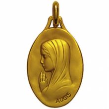 Médaille ovale Vierge mains jointes 20 mm (or jaune 750°)  par Maison Augis