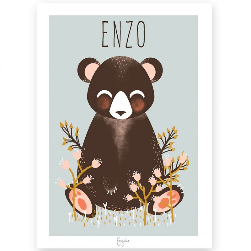Affiche A4 Les Animignons l'ours bleue (personnalisable) Kanzilue