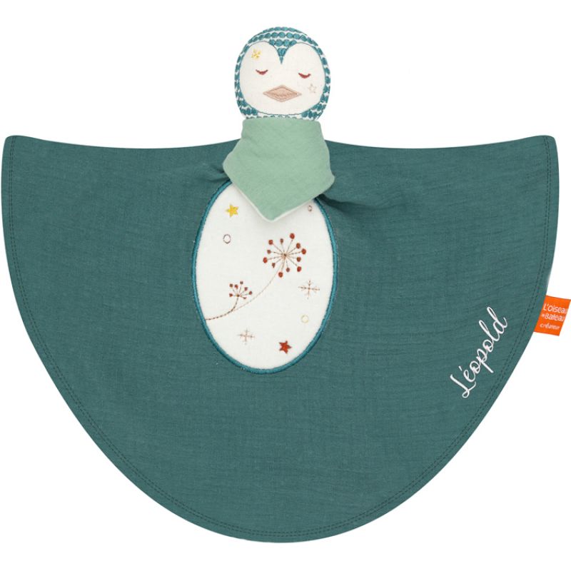 Doudou plat Dododou nomade pingouin bleu (personnalisable) L'oiseau bateau