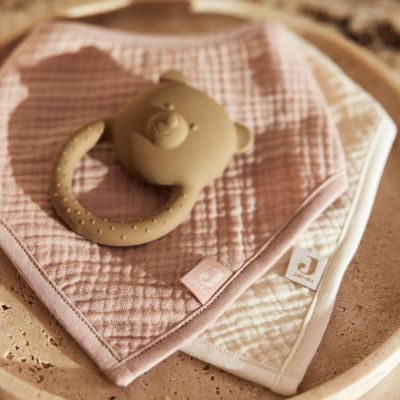 Lot de 2 bavoirs bandana gaze de coton Wild Rose-Oatmeal