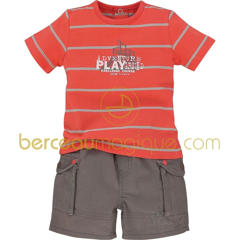 Ensemble T-shirt et short Corail, rouge & co (3 mois au 24 mois) Sucre d'orge