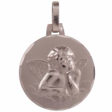 Médaille ronde Ange 16 mm (or blanc 750°)  par Premiers Bijoux