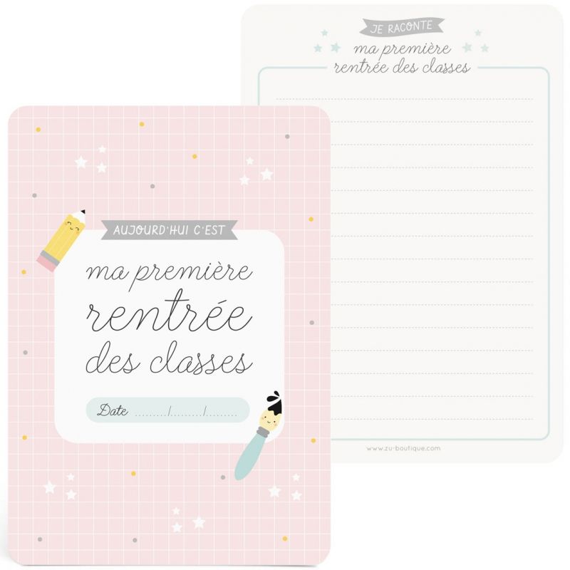 Grande carte rose ma première rentrée (A5) Zü