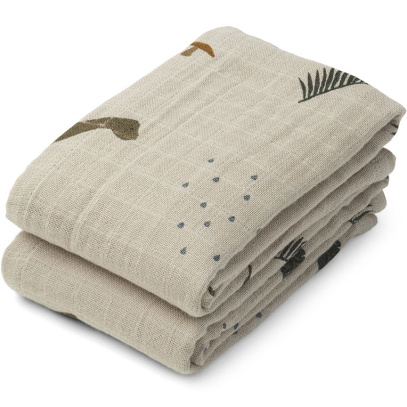 Lot de 2 langes en coton bio Lewis Dino Dark sandy mix (70 x 70 cm) Liewood