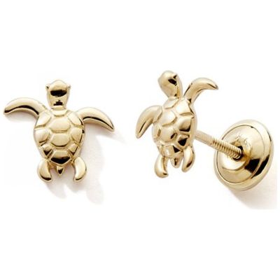 Boucles d'oreilles à vis Tortue de mer (or jaune 375°)