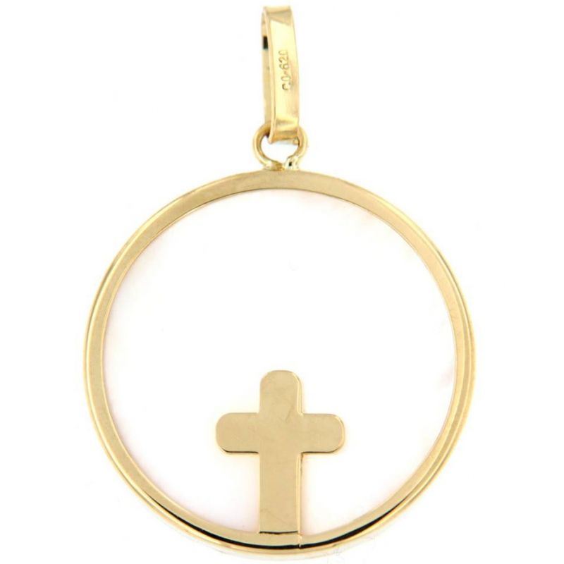 Médaille Croix épaisse (or jaune 750° et nacre) Aubry-Cadoret