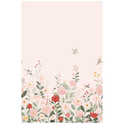 Papier peint panoramique Decor Alysse fleurs et oiseaux rose (2m x 3m)  Lilipinso