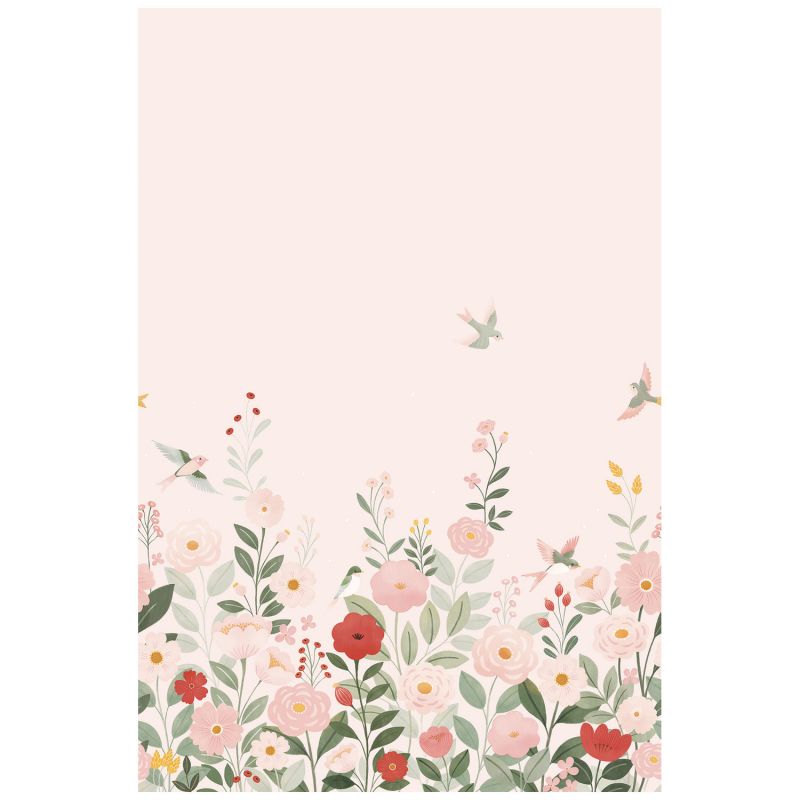 Papier peint panoramique Decor Alysse fleurs et oiseaux rose (2m x 3m)  Lilipinso Produit 1