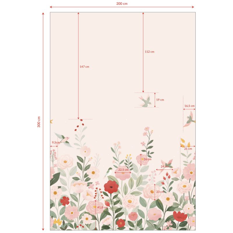 Papier peint panoramique Decor Alysse fleurs et oiseaux rose (2m x 3m)  Lilipinso Produit 5