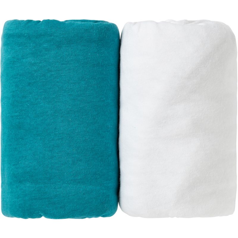 Lot de 2 draps housse bleu canard Tropical et blanc (70 x 140 cm) Babycalin