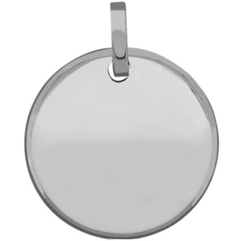Médaille ronde unie à graver 14 mm (or blanc 750°) Premiers Bijoux