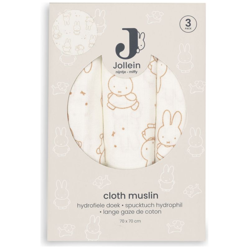 Lot de 3 langes en gaze de coton Miffy Moments Light Terra (70 x 70 cm) Jollein Packaging 7