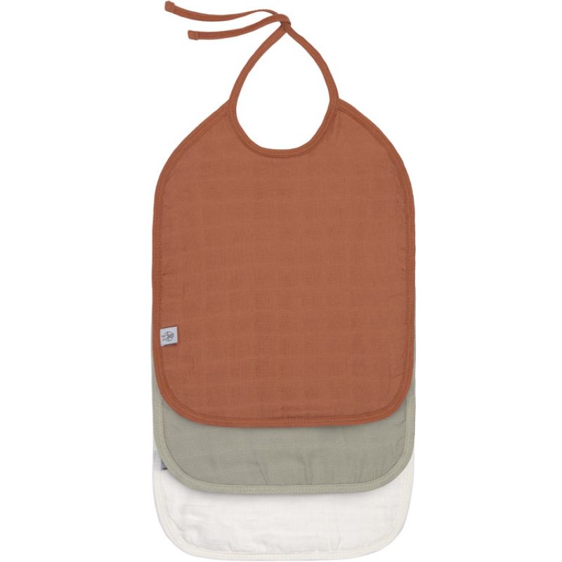 Lot de 3 bavoirs à nouer Cozy Care Rouille, vert olive et blanc Lässig