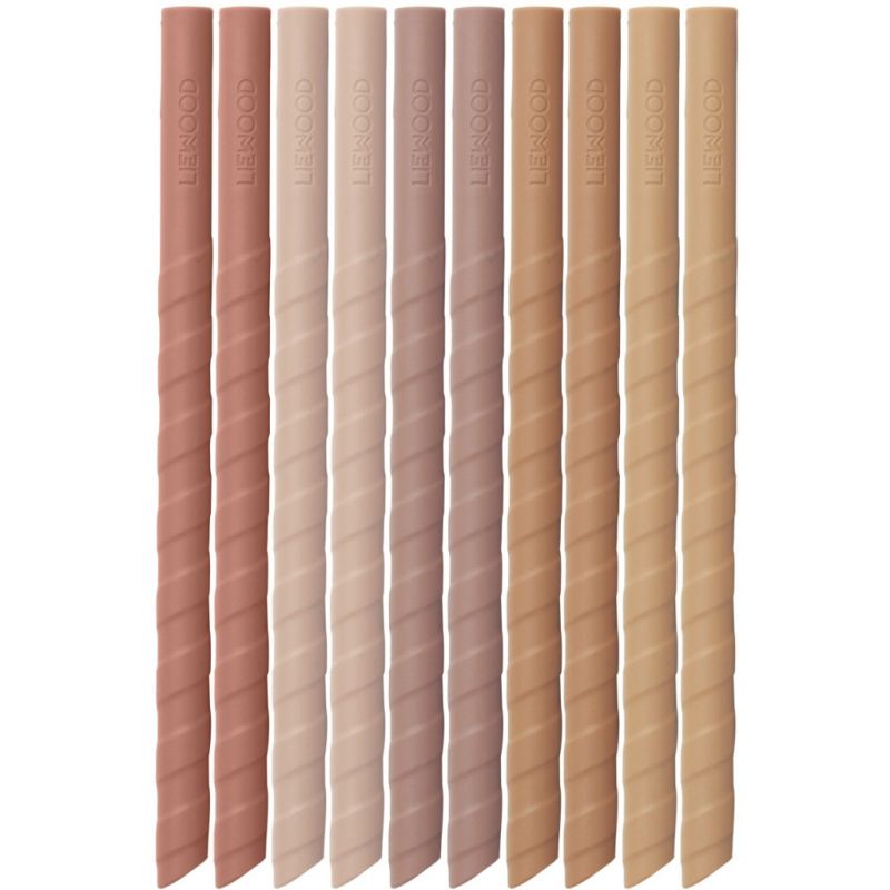 Lot de 10 pailles réutilisables en silicone Timoti rose et écru Liewood
