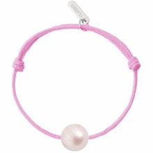 Bracelet bébé Baby Pearly cordon rose clair perle blanche 7 mm (or blanc 750°)  par Claverin