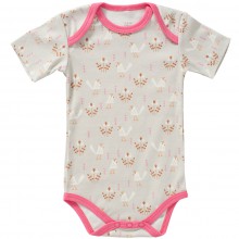 Body à manches courtes oiseau beige et rose en coton bio (naissance : 50 cm)  par Fresk