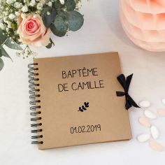 Album photo baptême personnalisable kraft et noir (20 x 20 cm)