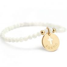 Bracelet femme en perles Croix ivoire plaqué or (personnalisable)  par Petits trésors