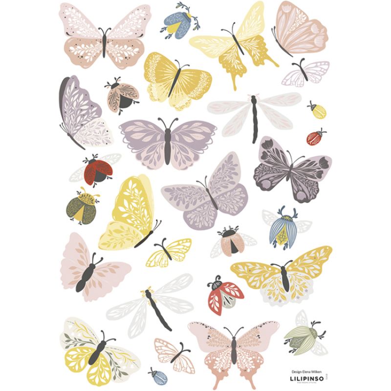 Planche de stickers A3 Papillons et insectes Lilipinso